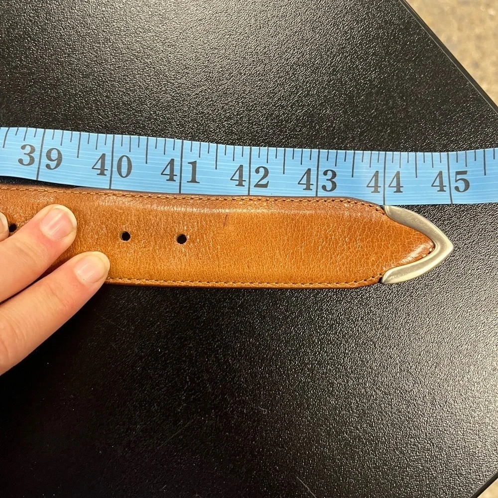 A & D Milano Tan Italian Leather Belt with Solid Brass Silver Tone Hardware 45